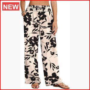 High Waisted Palazzo Pants with Pockets, Polyester Blend Wide Leg Trousers